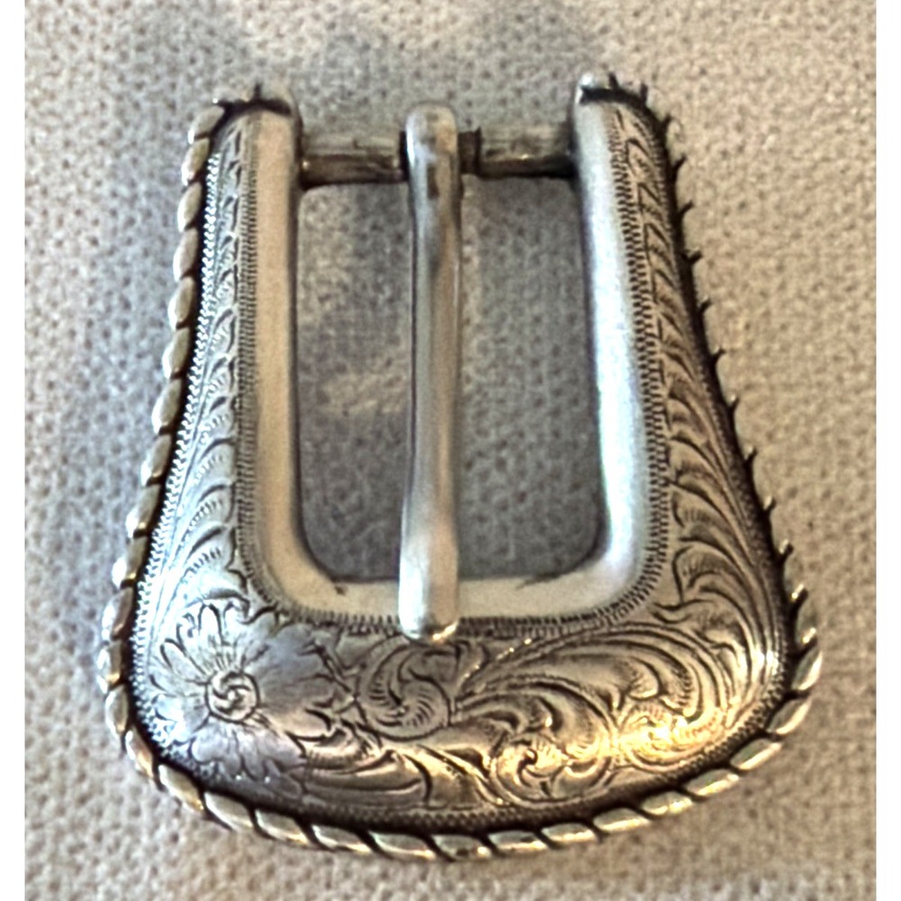 Vintage 1996 Engraved Silver Tone Replacement Buckle - Floral & Paisley Pattern